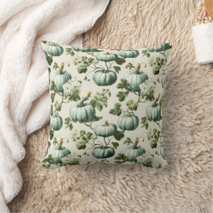 Coussin Sage Green Citrouilles et fleurs d'automne