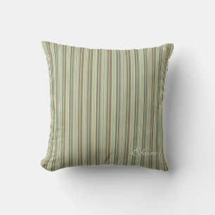 Coussin Sage Green Crème Taupe Bandes Personnalisées Monog