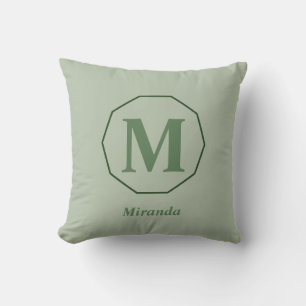 Coussin Sage Green élégant nom monogramme personnalisé