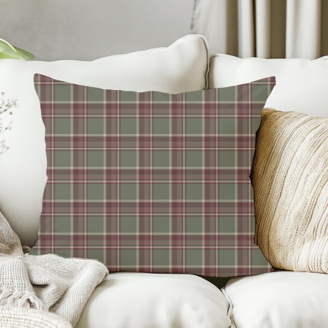 Coussin Sage Green et Purple Berry foncé Noël Plaid (Créateur téléchargé)