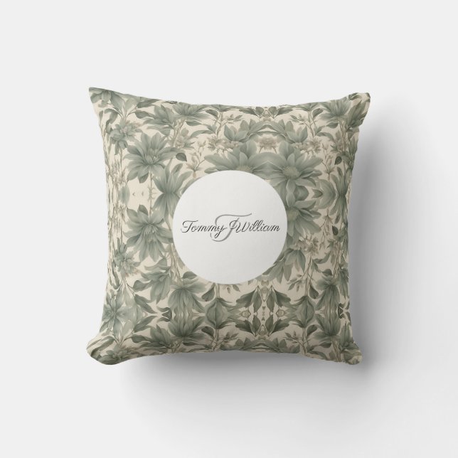 Coussin Sage Green Floral Élégant (Recto)