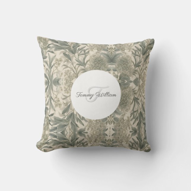 Coussin Sage Green Floral Élégant (Recto)