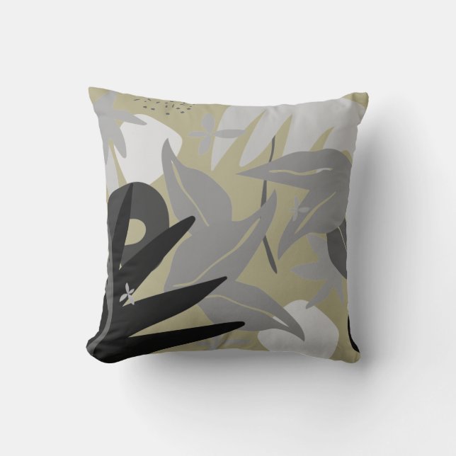Coussin Sage Green & Grey Artiste Feuilles Abstraits (Recto)