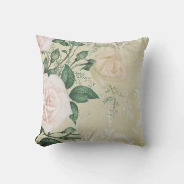 Coussin Sage Green Rose Rose Floral Vintage Cuisine (Recto)