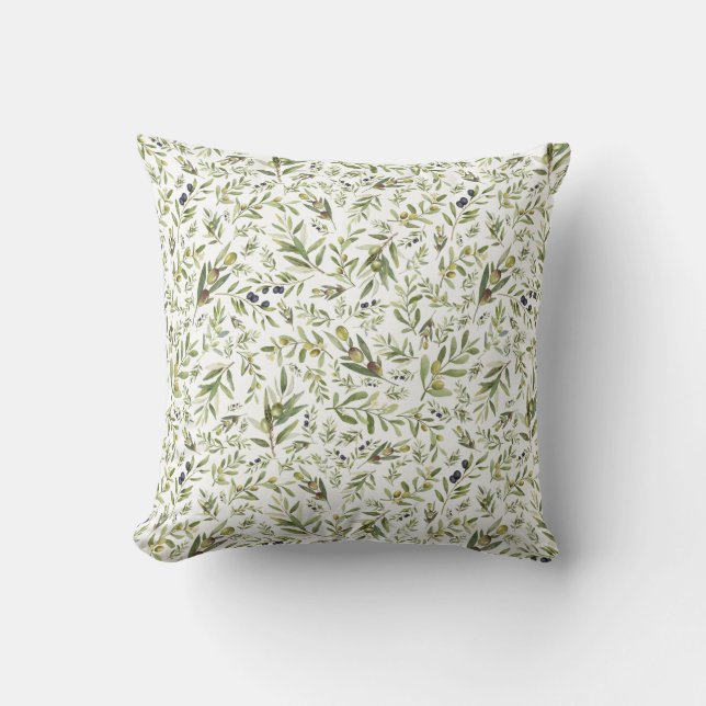 Coussin Sage Green Watercolor French Country Chic Olives (Recto)