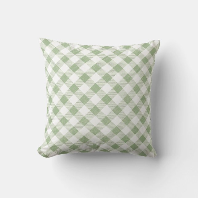 Coussin Sage naturel rustique En vichy Plaid (Recto)