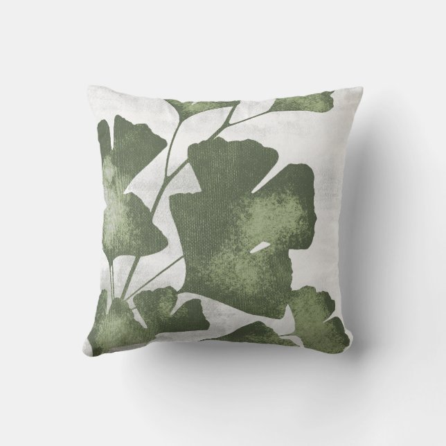 Coussin Sage Olive Green Botanical Ginkgo Biloba Leaves (Verso)