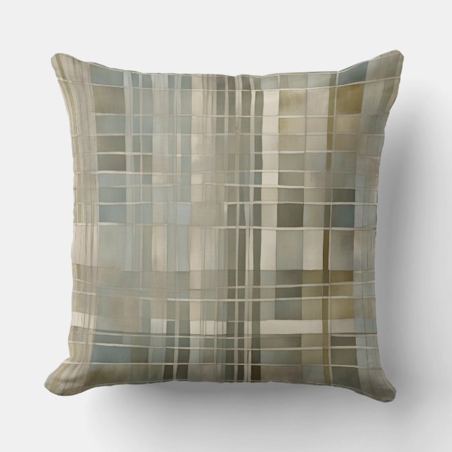 Coussin Sage Olive Green Dusty Blue Farmhouse Plaid (Recto)