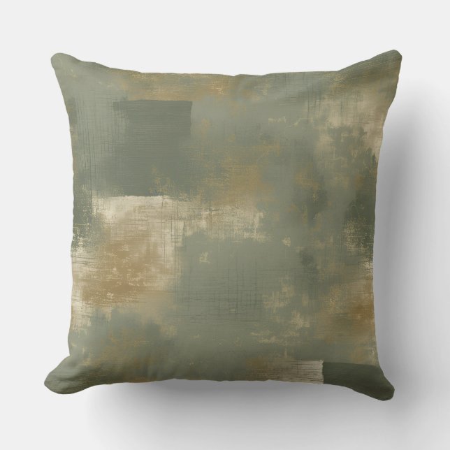 Coussin Sage Olive Green Gold Abstrait (Recto)