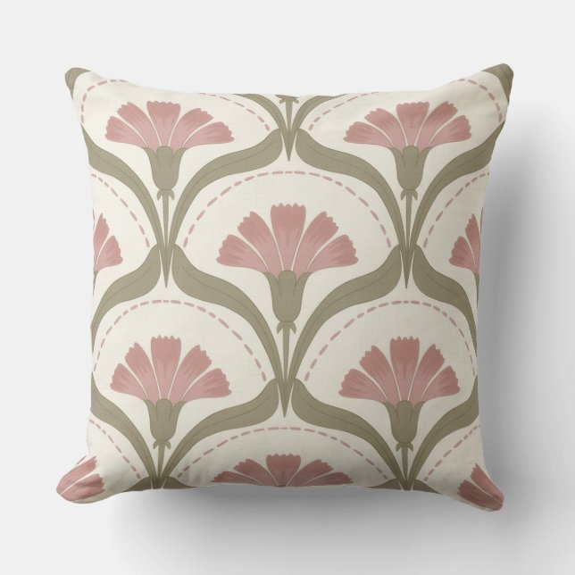 Coussin Sage & Rose Floral Throw Pillow (Recto)
