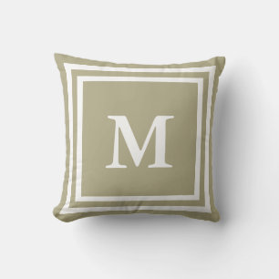 Coussin Sage simple et monogramme blanc
