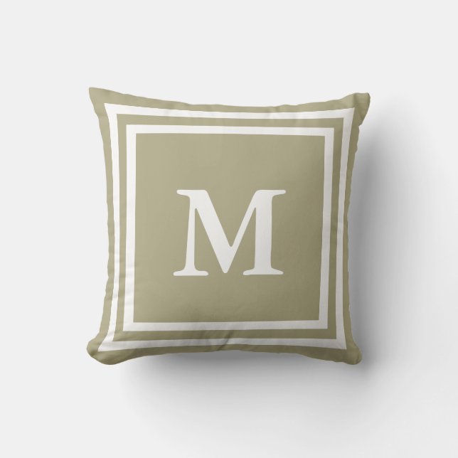 Coussin Sage simple et monogramme blanc (Recto)