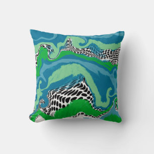 Coussin Sage Vert, Bleu, Noir et Blanc Liquide Abstrait
