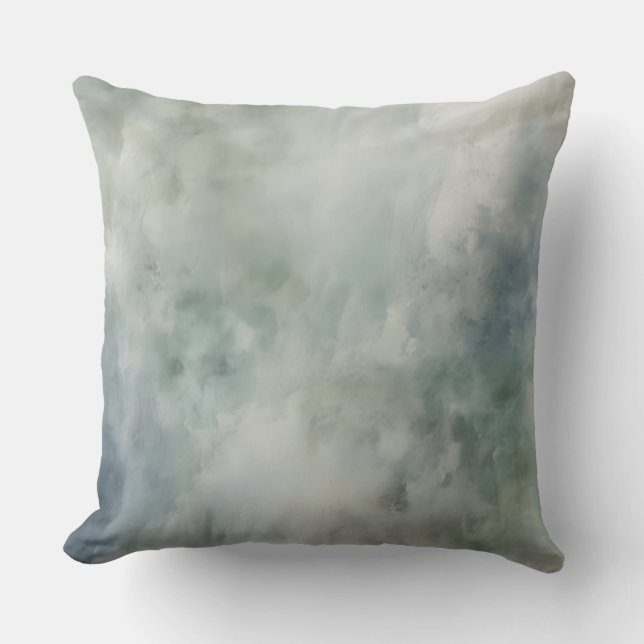 Coussin Sage Vert Bleu Poussiéreux Blanc Aquarelle Abstrai (Recto)