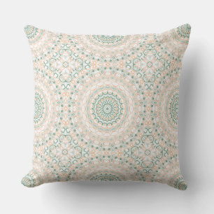 Coussin Sage Vert et Mandala aux tons de Pêche
