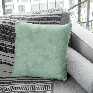 Coussin Sage vert floral blanc motif élégant moderne