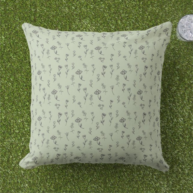 Coussin Sage vert floral fantaisie (Herbe)