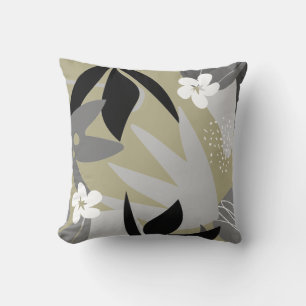 Coussin Sage Vert & Gris Artistique Abstrait motif floral
