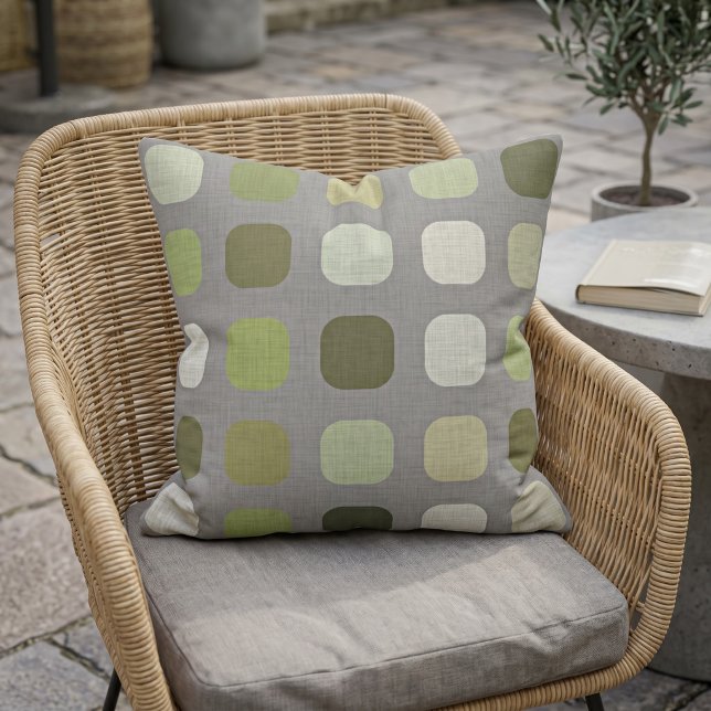 Coussin Sage Vert Olive Carrés Ronds Motif Sur Gris (Créateur téléchargé)