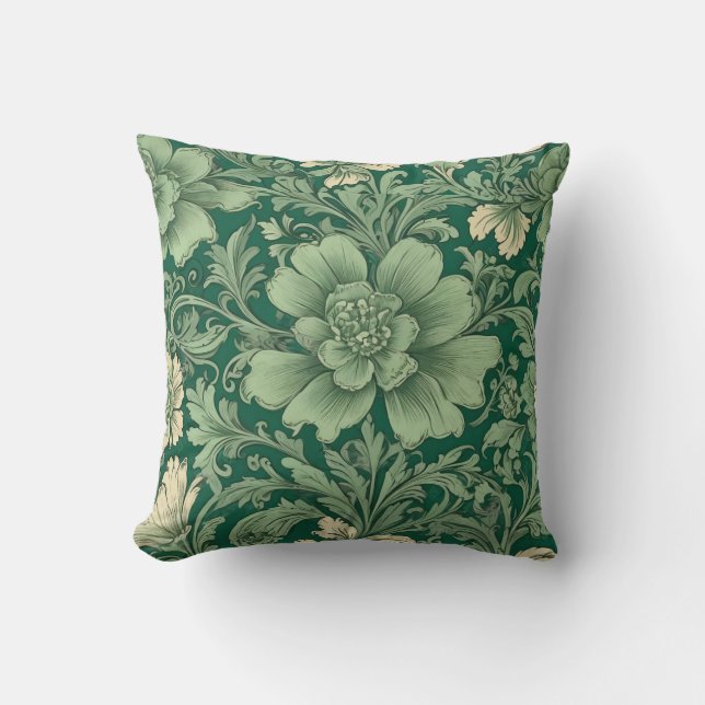 Coussin Sage Vert Vintage motif floral (Recto)