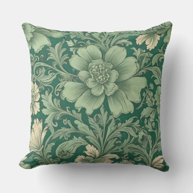 Coussin Sage Vert Vintage motif floral (Recto)