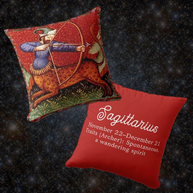 Coussin Sagittarius Horoscope Zodiac Oeuvre médiévale (Créateur téléchargé)