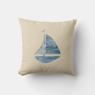 Coussin Sailboat nautical Beige Throw Pillow