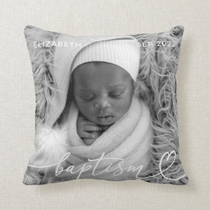Coussin Saint Baptême Élégant Moderne Chic Coeur Bébé Phot