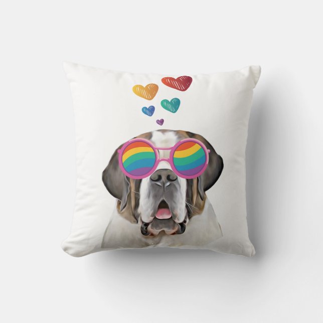 Coussin Saint Bernard Chien avec Coeurs Saint-Bernard Sain (Recto)