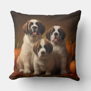 Coussin Saint-Bernard chiot Automne Délice Citrouille