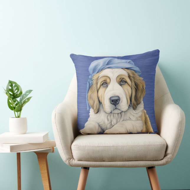 COUSSIN SAINT BERNARD PUPPÉ ADORABLE AVEC CASQUETTE BLEU (Chaise)