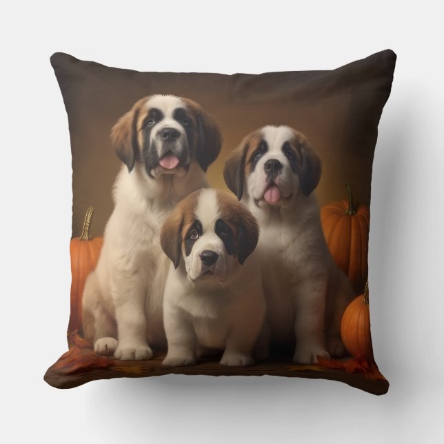Coussin Saint Bernard Puppy Automne Citrouille (Recto)