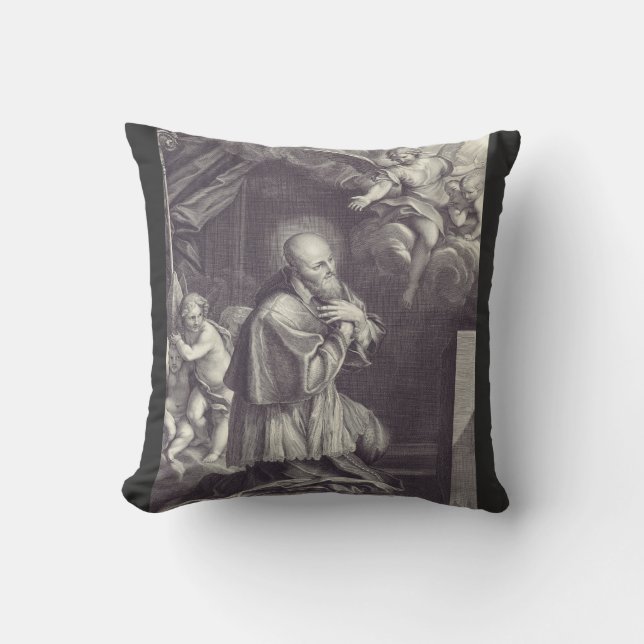 Coussin Saint François de Sales Art en noir et blanc (Recto)