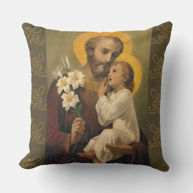 Coussin Saint Joseph Jésus Pape Religieux Signature (Recto)