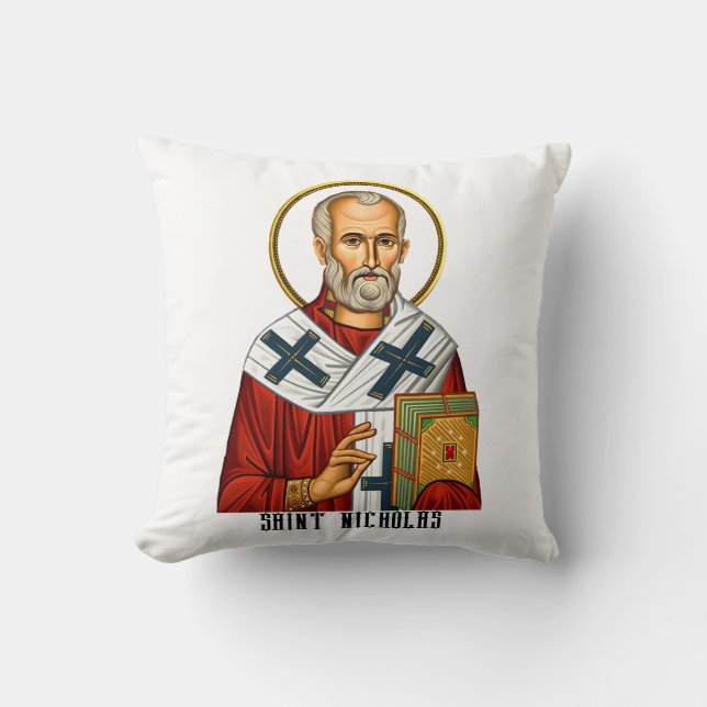 Coussin Saint Nicolas icône orthodoxe serbe des saints (Recto)