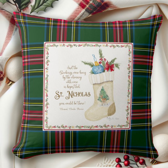 Coussin Saint Nicolas Père Noël Tartan Plaid (Créateur téléchargé)
