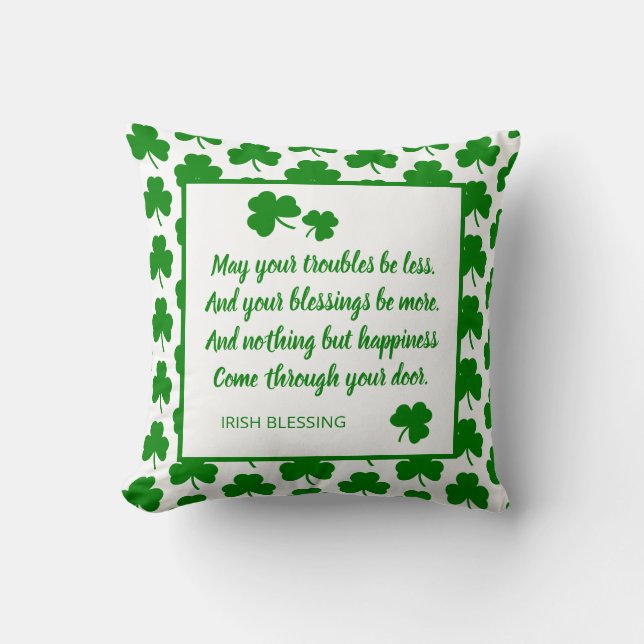 Coussin Saint Patrick's Day Irish Blessing Green Shamrock (Recto)