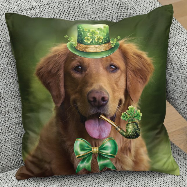 Coussin Saint Patrick's Day Lucky Dog Funny Photo personna (Créateur téléchargé)