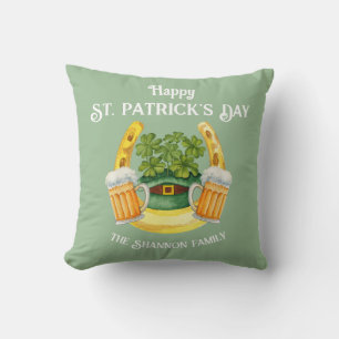 Coussin Saint Patrick's Day Lucky Horseshoe sur Green