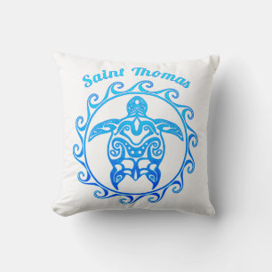 Coussin Saint Thomas tribal de tortue de bleu d'océan