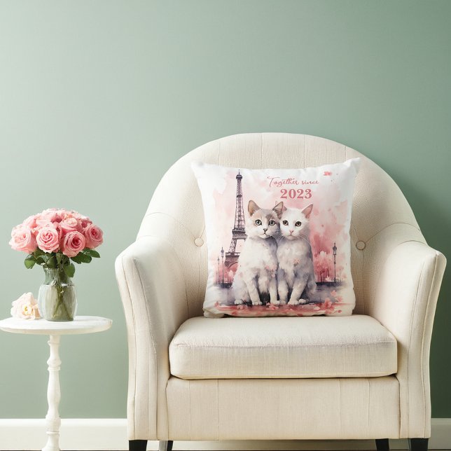 Coussin Saint Valentin à Paris - Deux chats - (Créateur téléchargé)
