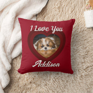 Coussin Saint-Valentin amour de chien de coeur Nom photo p