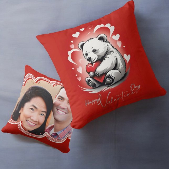 Coussin Saint-Valentin avec ours en peluche riche (Créateur téléchargé)