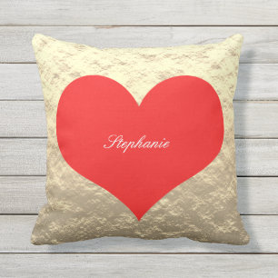 Coussin Saint Valentin Big Red Heart Monogram Gold Foil