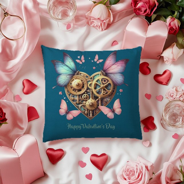 Coussin Saint Valentin Bleu pourpre Papillon Steampunk Coe (Créateur téléchargé)