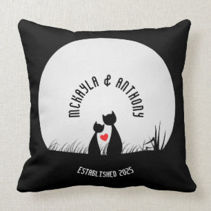 Coussin Saint Valentin Chats Coeur Rouge Lune Silhouette C