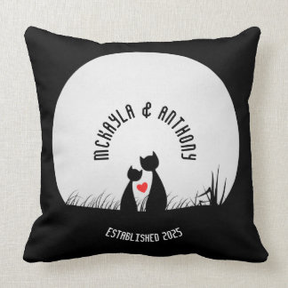 Coussin Saint Valentin Chats Coeur Rouge Lune Silhouette C