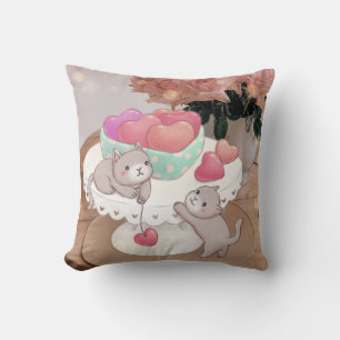Coussin Saint-Valentin : Chats, Coeurs Coeurs Cookies & Fl