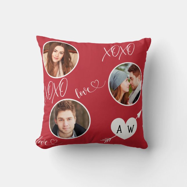 Coussin Saint-Valentin Coeur & Initiales Photo personnalis (Recto)