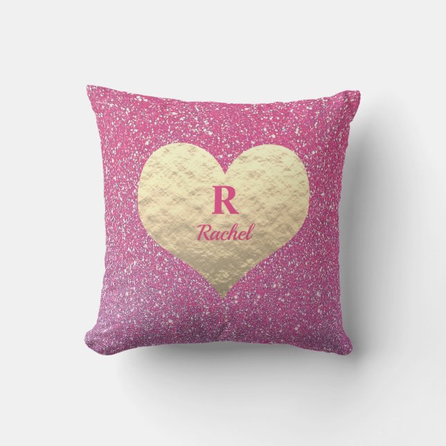 Coussin Saint Valentin Coeur Monogramme Gold rose Glittery (Recto)